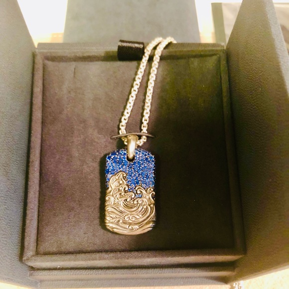 David Yurman Waves Blue Sapphire Tag & 22” Chain - Picture 9 of 10